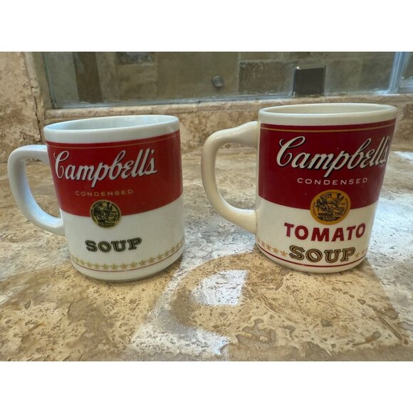 Campbells Soup Mug Set Of 2 Classic Ceramic Cups Red & White Andy Warhol Art Kit - Picture 3 of 5